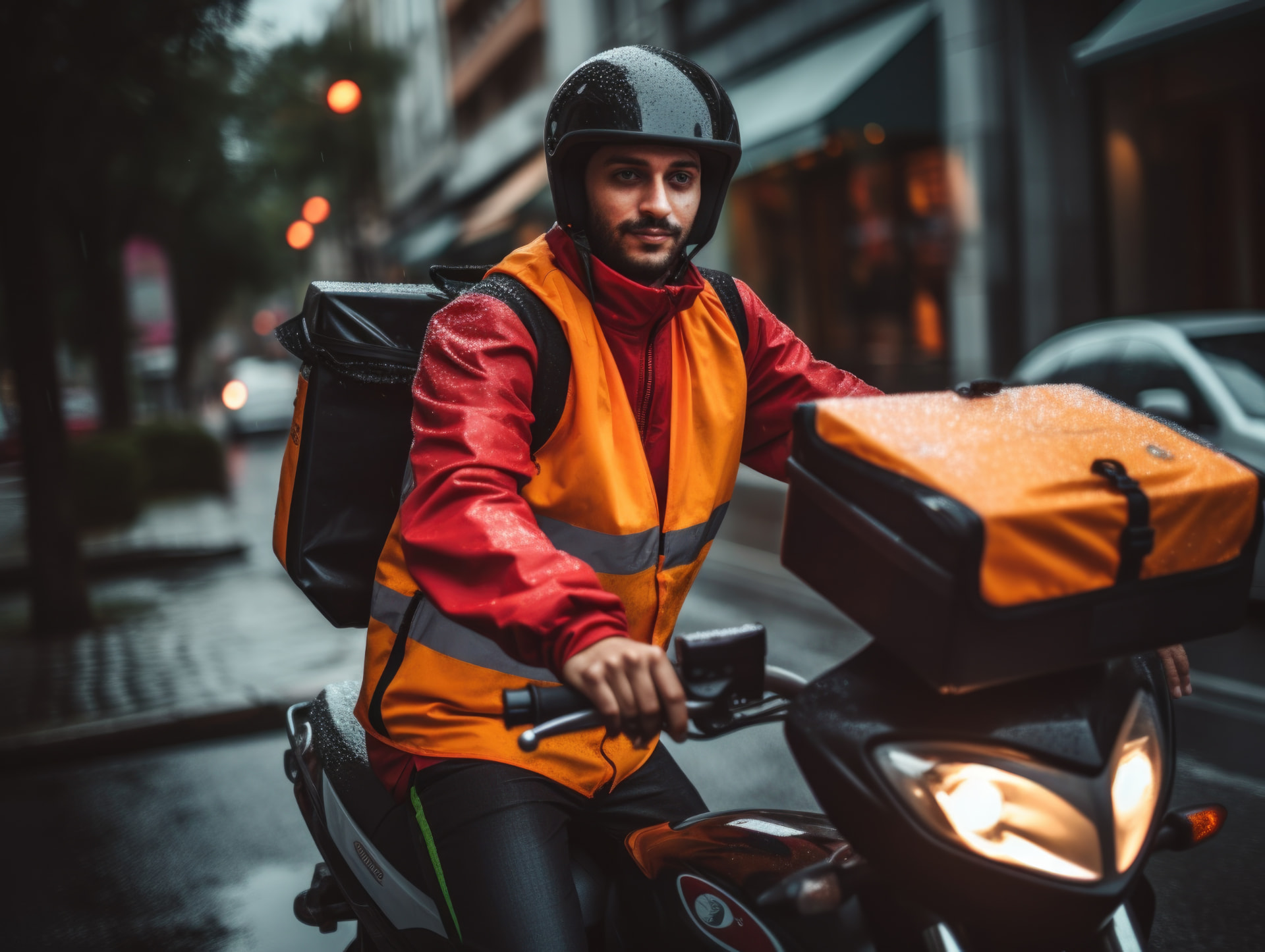 Motoboy entregador de delivery em moto na cidade